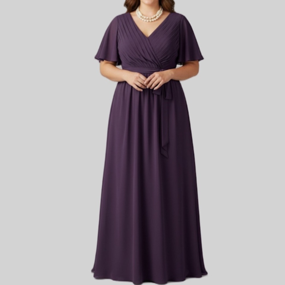 Purple Formal Mother of the Bride Dress Flutter Sleeves Maxi est Medium/Large